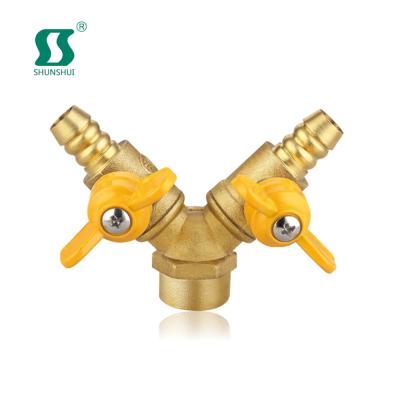 China SS9010 Double Fork Female Thread General Brass Gas Valve for sale