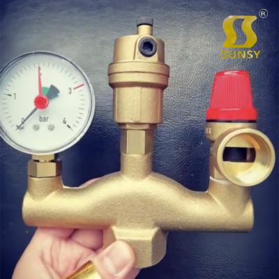 China General Brass Boiler Safety Group Automatic Shutoff Valve Miscellaneous Parts Set With Air Vent And 3 Bar For Floor Heating System for sale