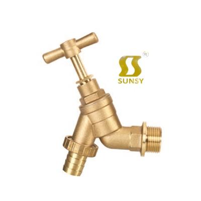 China Yuhuan traditional sunsy factory forged BSP NPT tap water pipe stop valve bibcock gold brass faucet for vegetable garden washing machine for sale