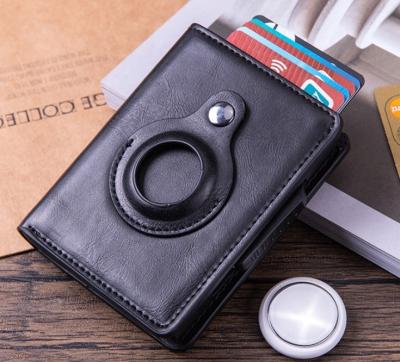 China Fashion Minimalist Pop Up Wallet RFID Blocking Elastic PU Leather Aluminum Men's Card Holder With Airtag Case for sale