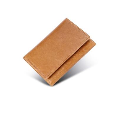 China Genuine Mini Card Holder Wallet Pull Up Leather Card With Money Clip Slim Bi-fold Leather Wallet for sale