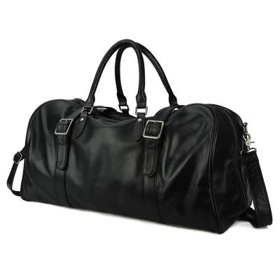 China Luxury Black Leather Vintage Duffel Bag Genuine Leather Men's Weekender Travel Duffel Bag Luggage Bags for sale