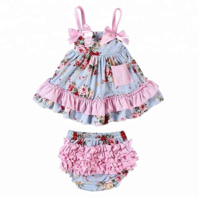 China Wholesale Adorable Anti-Shrink Newborn Baby Clothes Floral Print Baby Outfits Swing Sets For Girls for sale