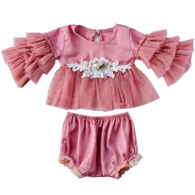 China Breathable Cute Pink Baby Boutique Little Girl's Long Ruffle Flower Clothing Pearl Tunic Dress Set for sale