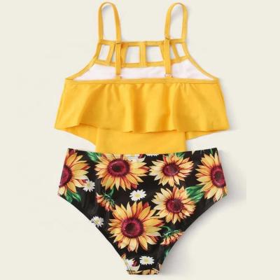 China Breathable White Yellow Gray Red Sunflower Kids Swimwear Luxury Cutout Swimsuit for sale