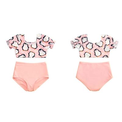 China 2021 Boutiques Girls Swimsuit Swimwear Girl Breathable Pink Small Sleeve Bikini for sale