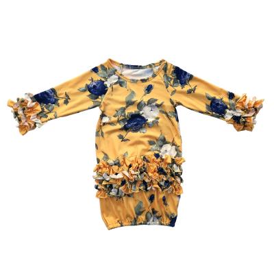 China Wholesale Floral Newborn Ruffled Ruffle Sleeve Baby Milk Silk Dress for sale