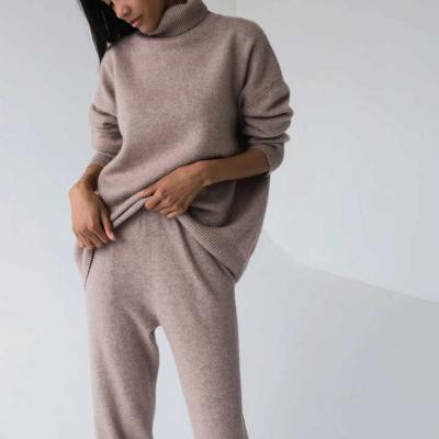 China Anti-pilling 2022 OEM Custom Office Ladies Knitted Casual Long Sleeve Wrap Around Women Cashmere Sweater And Jogger Set for sale