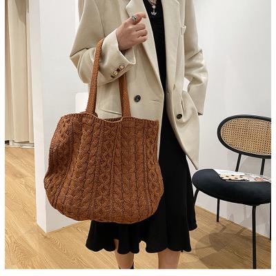 China 2022 New Fashion Handbag Crochet Shopping Shoulder Bag Large Capacity Wool Knitted Tote Bag for sale