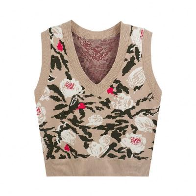 China 2022 fashionable women's fashion tracksuit custom made anti-pilling factory tops ladies autumn jacquard knitted vest for sale