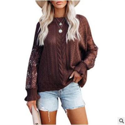 China Custom Factory Logo Women's Summer Crew Neck Cutout Lace Sleeve Anti-wrinkle Knit Sweater Women for sale