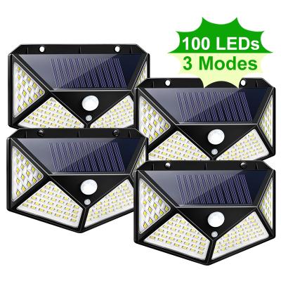 China Garden 1000lm Waterproof 100 Led Pir Motion Sensor Solar Garden Light, Luz Solares Outdoor 3 Modes Sunlight Street Wall Lamp for sale