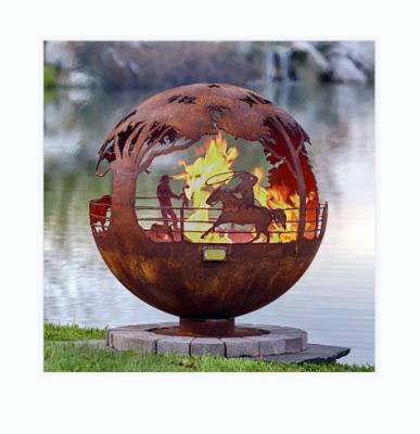 China Size Adjustable Laser Cut Denim Style Survivor Steel Mine Fireball Decoration Outdoor Fire Pit for sale