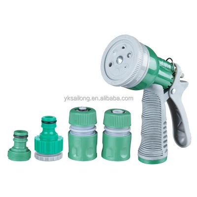 China Flow Controls 8 Variable Patterns Plastic Garden Water Spray Gun Set With Hose Connector Fittings for sale