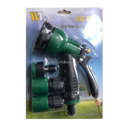 China Flow Controls 8 Variable Patterns Plastic Garden Water Spray Gun Set With Hose Connector Fittings for sale