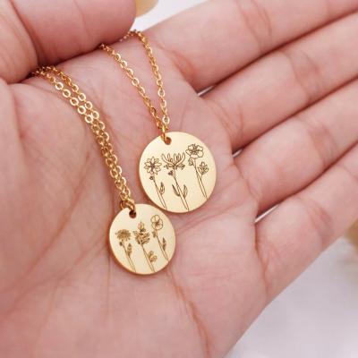 China BOHEMIA Engraved Custom Birthstone Necklace Personalized Charm Birthstone Pendant Necklace Tasty Flower Necklace for sale