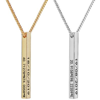 China TRENDY Personalized Name Necklace Birthdate Necklace Coordinates Engraved Vertical Bar Necklace for sale