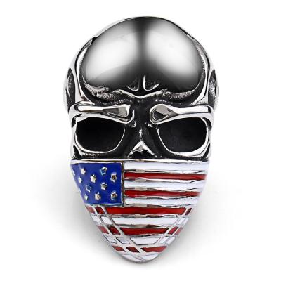 China Trendy Skull Ring Titanium Steel Men's American Flag Fashion Ring for sale