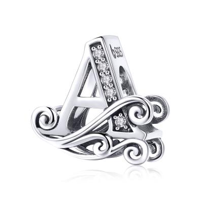 China 925 Sterling Silver Zircon Initial Letter A FASHIONABLE Custom Alphabet Necklace Bracelet Charm Dangle Bead for sale