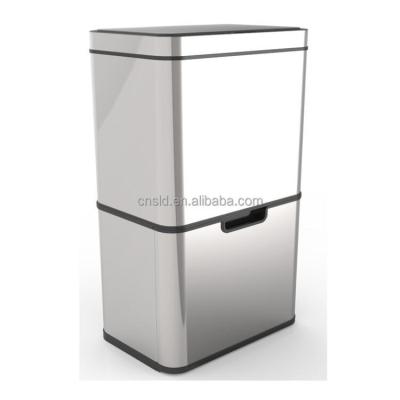 China WITH LID 60L Stainless Steel Sensor Automatic Trash Bin Motion Trash Can Garbage Double Waste Bin 2 Classifiable for sale