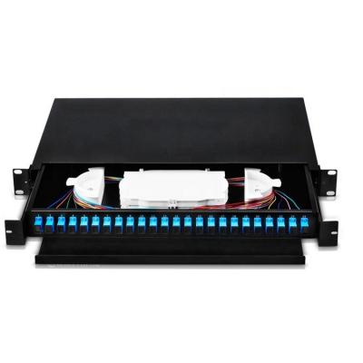 China FTTH SC UPC Adapter Connector 24 Simplex 24 Core SM MM Left Pigtails Sliding Type Fiber Optic Patch Panel for sale