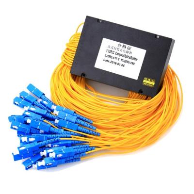 China FTTH FTTB FTTX Network ABS Box Type 1 32 PLC Fiber Optic Splitter 1.5m PVC SC APC Connector for sale