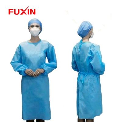 China Breathable disposable non-woven protective gown with elastic cuff and waist tie for sale