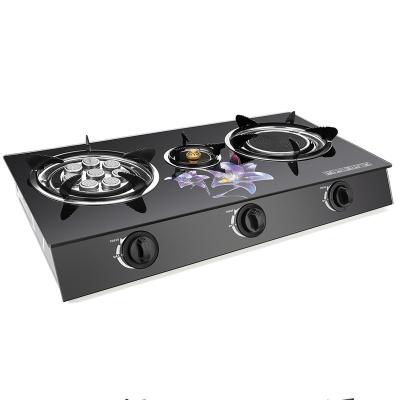 China Hotel Household Kitchen Equipment Built-in 3 Three Burner Ceramic Tempered Glass Table Top Gas Cook Stove for sale