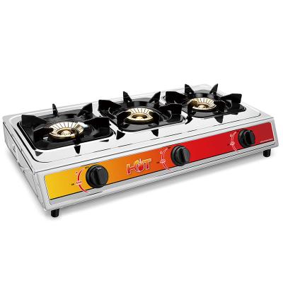 China Hotel New Product Launch Stainless Steel 3 Burner Gas Cooker Portable Home Kitchen Stove Configuration for sale