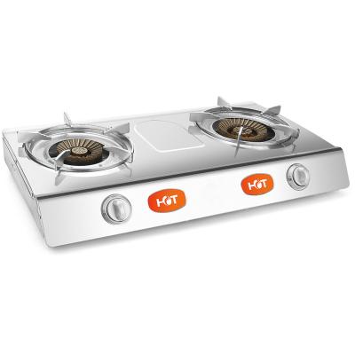 China Wholesale Double Eye Cooker Restaurant Panel Pull Hotel Stain Stainless Steel 2 Burner Aluminum Fire Gas Stove for sale