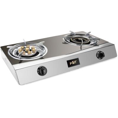 China Hotel Household Portable Low Pressure Stainless Steel Two Burner Gas Cook Fire Household Stove for sale