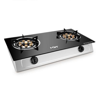 China Hotel Double Eye Tempered Glass 2 Burner Cook Top Table Tempered Gas Stove Home Use Kitchen Appliances for sale