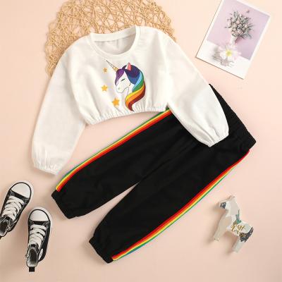 China Latest Autumn Toddler Girl Unicorn Eco-Friendly Casual Top With Elastic And Pants Kids Boutique Clothes Set Wholesalers for sale