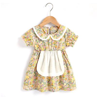 China Breathable Summer Boutique Kids Clothing Short Sleeve Yellow Floral Kid Baby Dress Clothes for sale