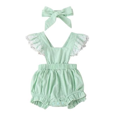 China 2021 new arrival good price 3 colors spot baby lace romper eco-friendly with headband for sale