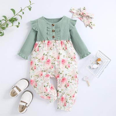 China Hot Sale Eco-Friendly Baby Clothes Quilted Floral Knitting One-Piece Chiffon Baby Romper Suppliers With Flowers for sale