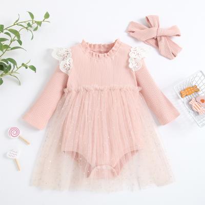 China Hot Sale Eco-Friendly Knitted Long Sleeve Autumn Romper For Cute Baby Girls Princess Birthday Party New Baby Girls for sale