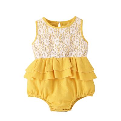 China Eco-Friendly Lotus Leaf Baby Girl Clothes Custom Made Clothing Decoration Lace One-Piece Romper for sale