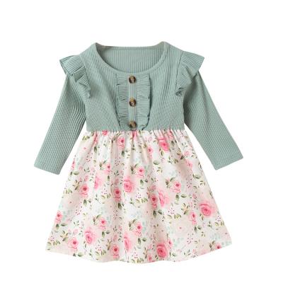 China New Autumn Long-Sleeved Green Knitted Floral Cute Breathable Baby Dress 5 Months for sale