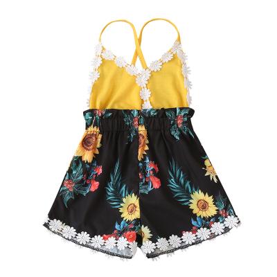 China Style Breathable Warm Kids Clothes Sunflower Pattern Sling Summer Kids Overalls One Piece Toddler Girls for sale