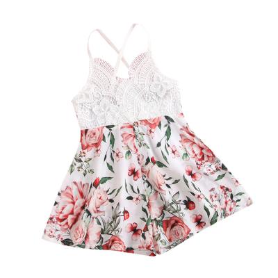 China Wholesale Price Fashion Design Breathable Lace Sling Summer Kids Baby Floral Outfits Overalls for sale