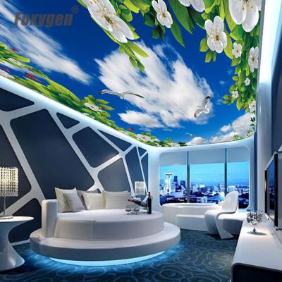 China Indoor Decorative Ceiling Art Decor Ceilings Film Sheet 3D Sky Flower Birds Print PVC Stretch Ceiling Film for sale