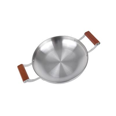 China Sustainable Frying Pan Set Metal Stainless Steel Seafood Cooking Pan / Paella Pan With Wooden Handles for sale