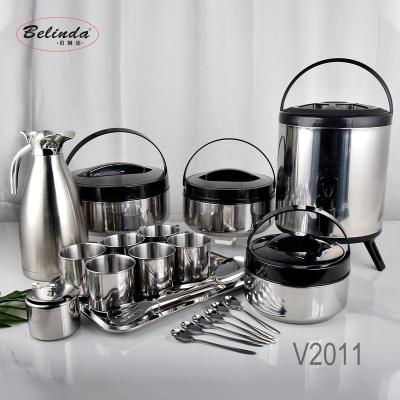 China 21 PCs Stainless Steel Food Pot Jug Cup Spoon Milk Tea Set Viable Warmer Bucket Tray Cookware for sale