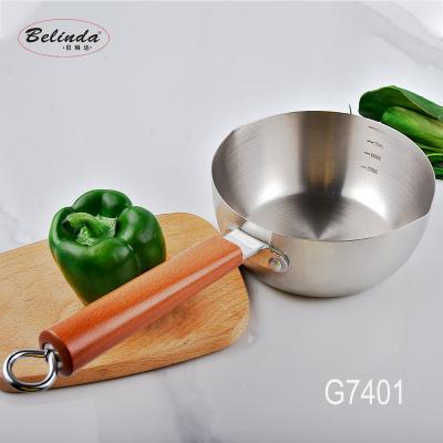 China Sustainable Stainless Steel Sauce Pot Kitchen Cooking Pot Milk Boiling Pot With Wooden Handle for sale