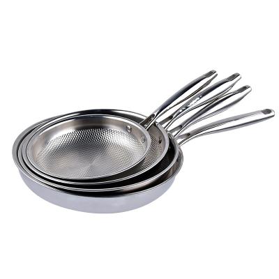 China Stainless Steel Stainless Steel 3 Layers Of Compound Steel Cook Frying Pan Non Stick With Iron Handle for sale