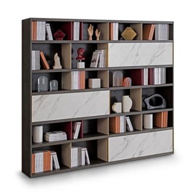 China Combination Light Design Gray Wooden Book Shelf Bookcase Cube Bookcase Living Room And Study Luxury Modern Elegant Furniture for sale