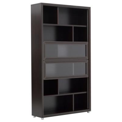 China Modern Simple Glass Bookcase Leather Combination Black Wooden Combination Family Office Display Cabinet Bookcase Living Room Furniture for sale