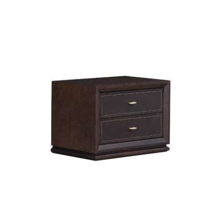 China Bedside Table With 2 Drawers Bedroom Nightstand Dark Brown Modern Nightstand For Hotel Guest Room Side Coffee Table Cabinet Wood Open Saddle Leather for sale