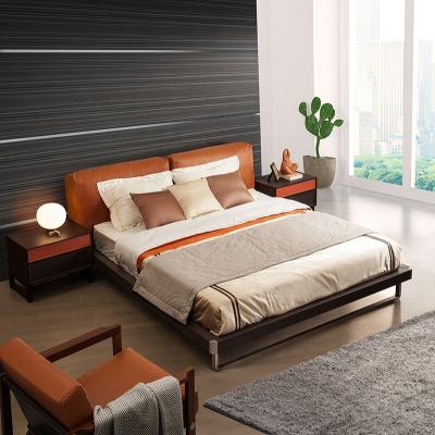 China Light Luxury Modern Simple Soft Leather Bedroom Combination Bag Wedding Bag Master Bedroom Solid Wood Double Double Bed for sale